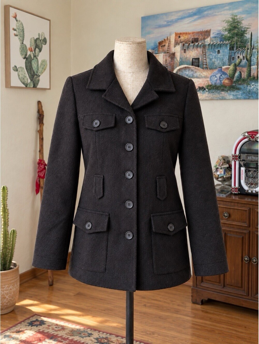 Vintage Old Navy Dark Brown Wool Blend Utility Coat Jacket Women’s Large
